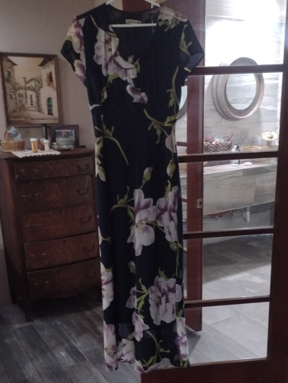 Navy Floral Maxi Dress with Lavender Blooms